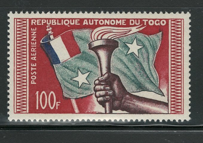 REPUBLIQUE DE TOGO,1957 AIR POST FLAG & TORCHT #C23 MNH