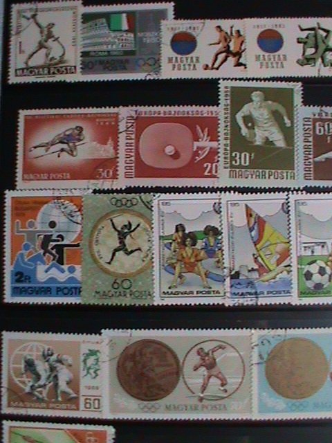 ​HUANGRY STAMP- OLYMPIC & SPORTS-35 DIFFERENT USED STAMPS-CAT. $12  VERY FINE