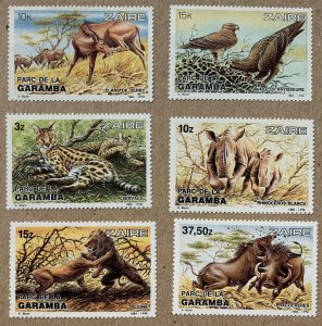 Zaire 1984 Fauna of Garamba Park low values, MNH. Scott 1131-1136, CV $12.45