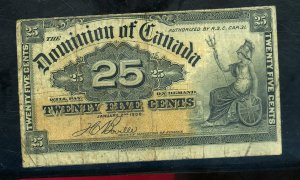 CANADA 1900 25 CENT NOTE CREASES