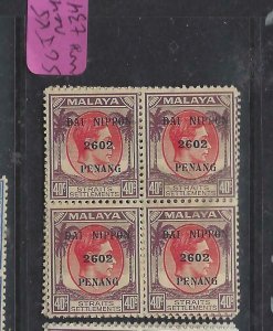 MALAYA JAPANESE OCC  PENANG (P2404B) DN   40C  SG J85  BL OF 4     MNH 