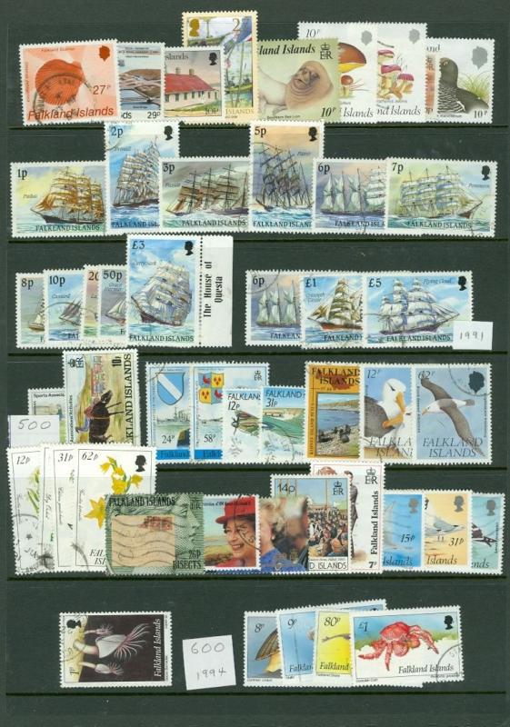 EDW1949SELL : FALKLAND ISLANDS All different Used sgls & Cplt sets. Cat $719.