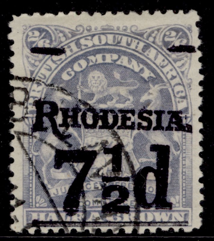 RHODESIA EDVII SG116a, 7½d on 2s 6d bluish grey, VFU. Cat £10.