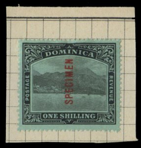 Dominica SG53as Cat£65, 1908-20 1sh black on green, overprinted Specimen in ...