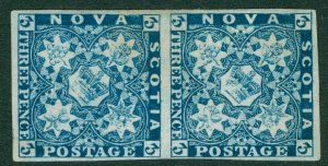 SG 3 Nova Scotia 1851-60. 3d bright blue pair. Fresh mint without gum. Full...