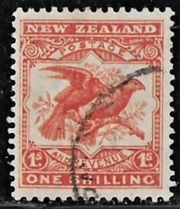 New Zealand 1/- scarlet Hawk Billed Parrots issue of 1902, Scott 118 Used