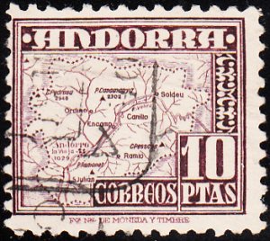Andorra, Spanish 1948-53 used Sc #49 10p Map