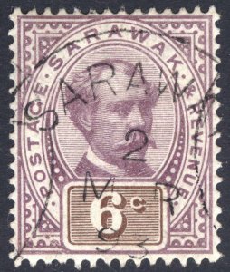 Sarawak 1888 6c Purple & Brown Brooke SG 13 Scott 13 VFU Cat £65($90)