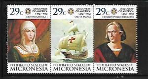 MICRONESIA, 151, MNH, STRIP OF 3, DISCOVERY OF AMERICA 1492-1992