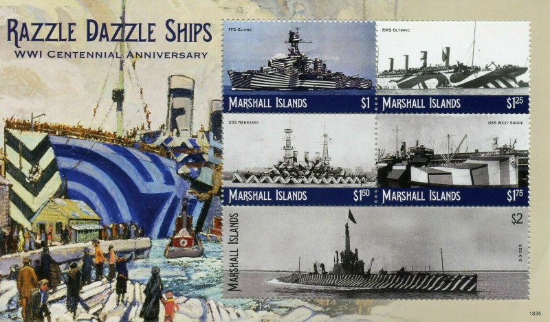 Marshall Islands 2018 MNH Military Stamps WWI WW1 Razzle Dazzle Ships 5v M/S II