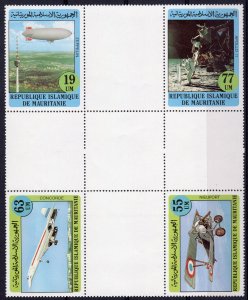 Mauritania 1982 Sc#524/527 CONCORDE-SPACE-ZEPPELIN CROSS BLOCK PERFORATED MNH