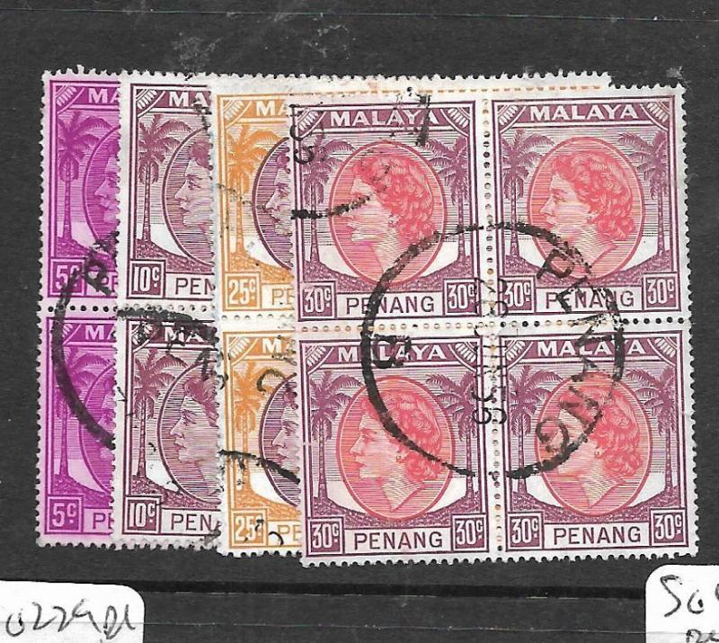 MALAYA PENANG (P1401B) QEII  SG 31, 33, 37-8  BL OF 4  VFU