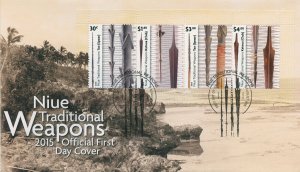 Niue Stamps 2015 FDC Traditional Weapons Cultures Tao Spears Katoua Clubs 4v M/S