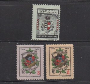 Austrian Association Stamps, Lot of 3, early 1900s