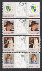 MAURITIUS Sc# 548 - 551 MNH FVF Set of 4 x Gutter Pair Princess Diana