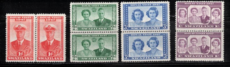 SWAZILAND - Scott # 44-7 MH Pairs - Royal Visit 1947