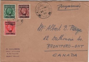 Great Britain Offices Morocco 1936 Cover to Canada Sc 71, 72, 73 George V