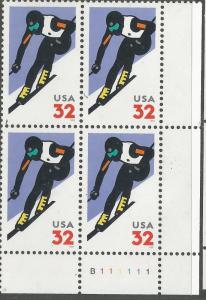 US 3180, MNH, PLATE BLOCK, LR, ALPINE SKIING