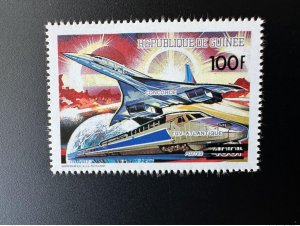 1991 Guinea Mi. 1329 Overloaded Concorde Airplane TGV Train Railways Airplane MNH**-