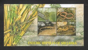 SD)1997 SRI LANKA  ENDEMIC REPTILES, ROUGH-SIDED BOA, SOUVENIR LEAF, MNH