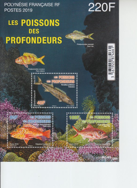 2019 Fr Polynesia Fish from the Depths MS3 (Scott 1237a) MNH