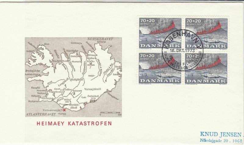 Denmark 1973 Map Picture Canceled Harbour Ships + Volcano Stamps Cover Ref 29535