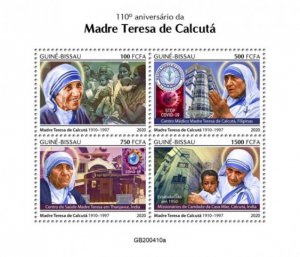 Guinea-Bissau - 2020 Mother Teresa Anniversary - 4 Stamp Sheet - GB200410a