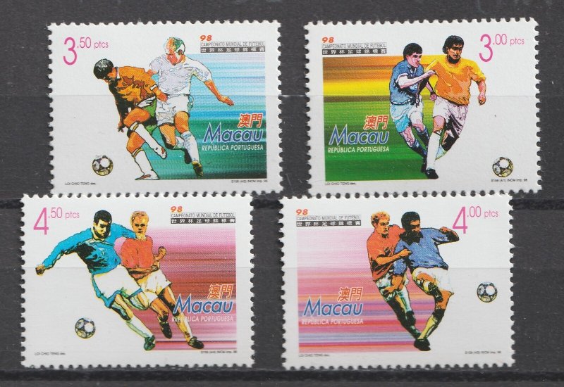 1998 Macau Sc# 933-36 World Cup Soccer in France. MNH stamp set Cv$6.80