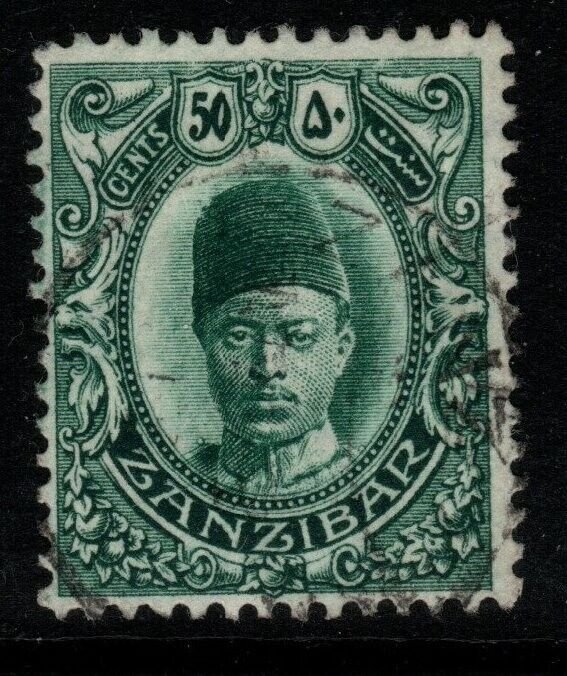 ZANZIBAR SG232 1908 50c BLUE-GREEN FINE USED