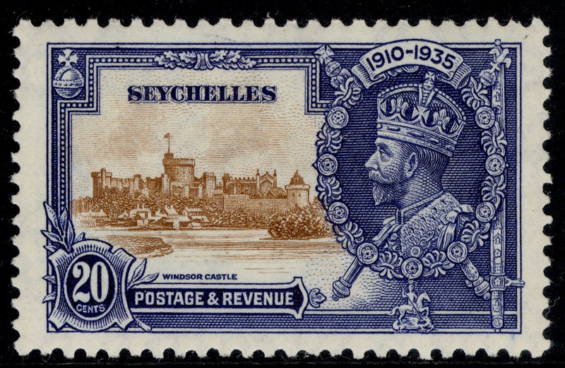 SEYCHELLES GV SG130, 20c brown & deep blue SILVER JUBILEE, M MINT. 