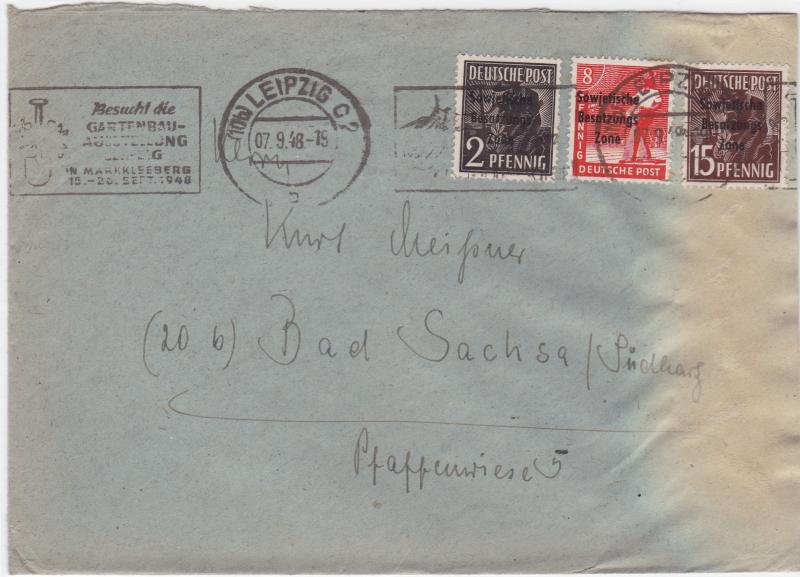 Germany Soviet Zone 1948 Leipzig to Bad Sachsa stamps cover  R20725