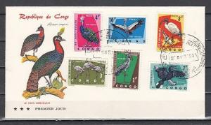 Congo Dem., Scott cat. 433, 435-6, 439-41. Bird values on a First Day Cover. ^