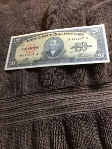 Cuba-1960-20 Pesos-Banco Nacional de Cuba-Antonio Maceo-.Signed by Che Guevara