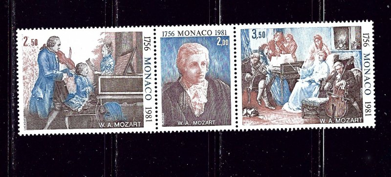 Monaco 1277a MNH 1981 Mozart strip of 3     #3