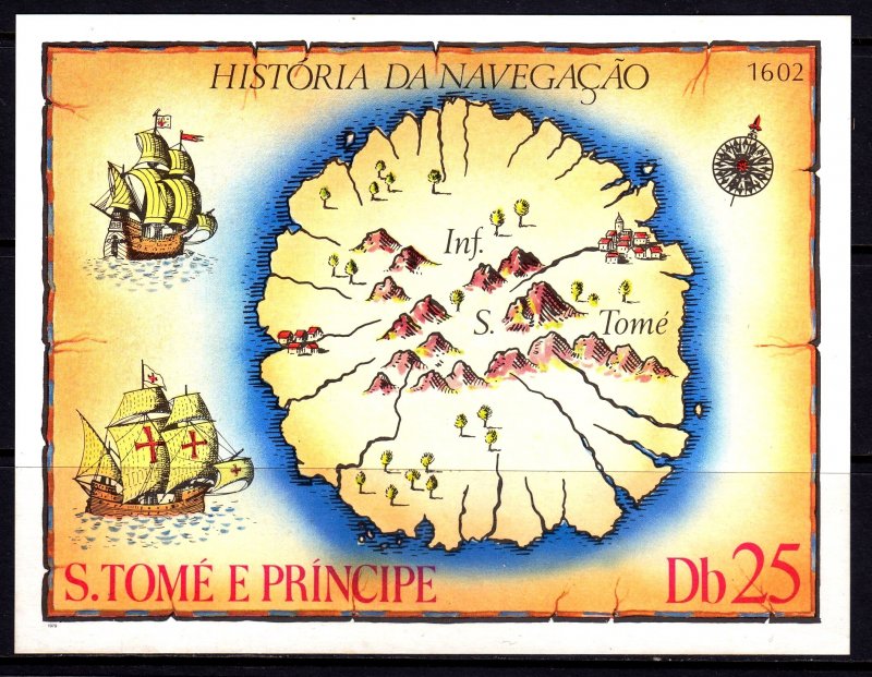 St. Thomas & Prince Islands 1979 Navigation History - Map Mint MNH MS SC 540