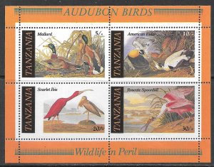 TANZANIA 1986 Audubon Birds Souvenir Sheet Sc 309a MNH