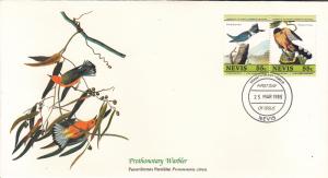 Nevis 1985 FDC Scott #410 Belted kingfisher, Mangrove cuckoo Audubon Birds