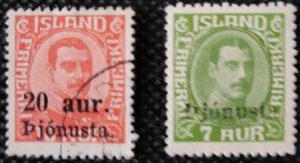 Iceland, 1923-36, Official Mail, remnant set, O-52,O 70, overprints, SCV$4.80