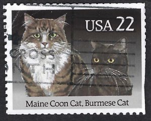 United States #2374 22¢ Maine Coon Cat, Burmese Cat (1988). Used.