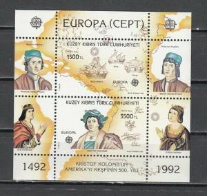 Turkish Rep. of Cyprus, Scott cat. 326. Explorer Columbus-Europa sheet of 2.