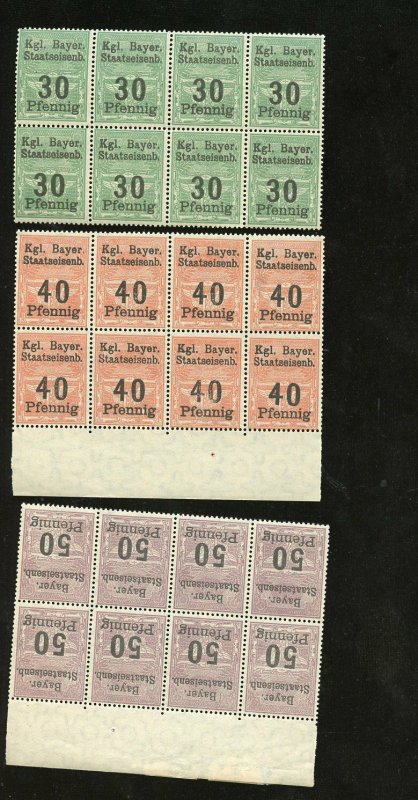 GERMAN STATES BAVARIA GROUP OF 14 REVENUES MINT NH BLOCKS OF EIGHT OF EACH 