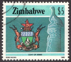 1985 Zimbabwe - Sc #514 - $5 Coat of Arms & Statue - Used stamp Cv$7