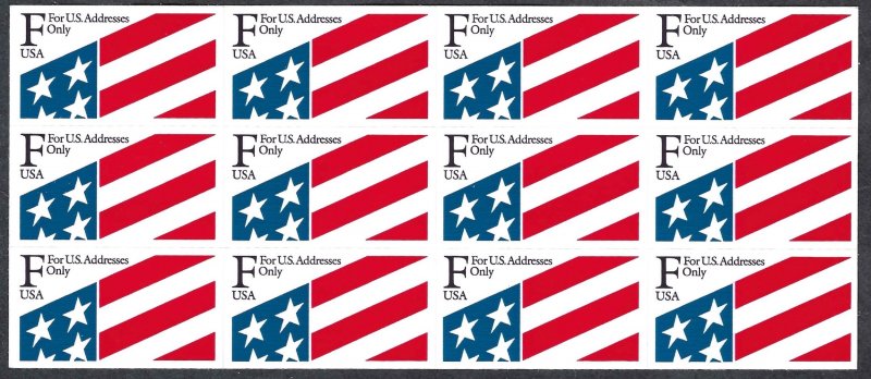 United States 2522a F (29¢) Flag (1991). Pane of 12. MNH