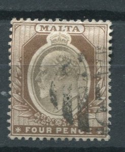 Malta Sc#26 Used, 4p bis brn & brn blk, Definitives 1903-1904: King Edward VI...