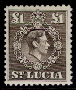 ST. LUCIA GVI SG141, £1 sepia, LH MINT. Cat £20.