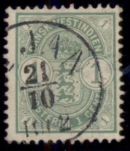 DANISH WEST INDIES #21 (19) 1¢ green, used with ST JAN 1902 cancel, thin spot
