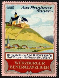 Vintage Germany Poster Stamp Würzburger Advertisement Engelberg Abbey