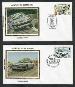 Isle of Man 286a - 286b Motoring Colorano Silk FDCs