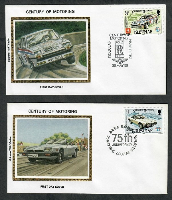 Isle of Man 286a - 286b Motoring Colorano Silk FDCs