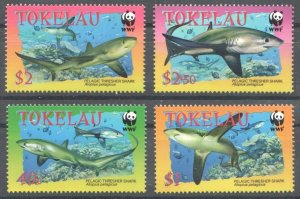 Ft154 2002 Tokelau Wwf Marine Life Sharks #322-325 1Set Mnh